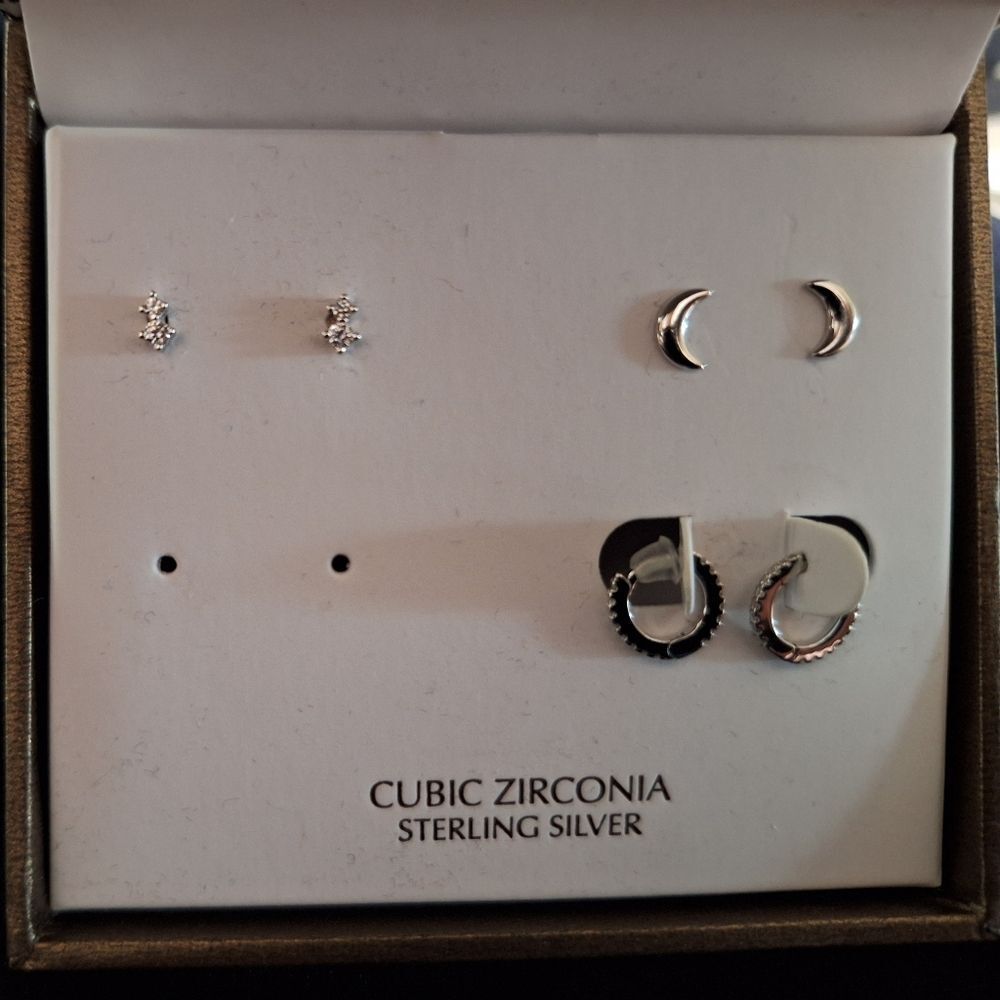 Giani Bernini (3 pair) Cubic Zirconia Sterling Silver Earrings